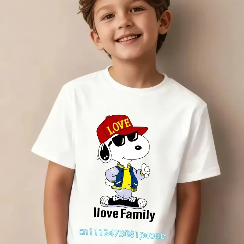 2026 New Design Snoopy Children's Pure Cotton Short-Sleeved Boys' Sport Shirt Girls' Casual Top Cartoon Print Summer T-Shirt
