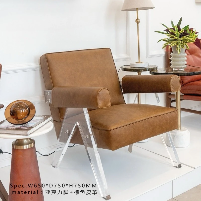 

Italian Light Luxury Acrylic Casual Back Chair Wabi Sandy Wind Lazy Living Room Balcony Single Chair