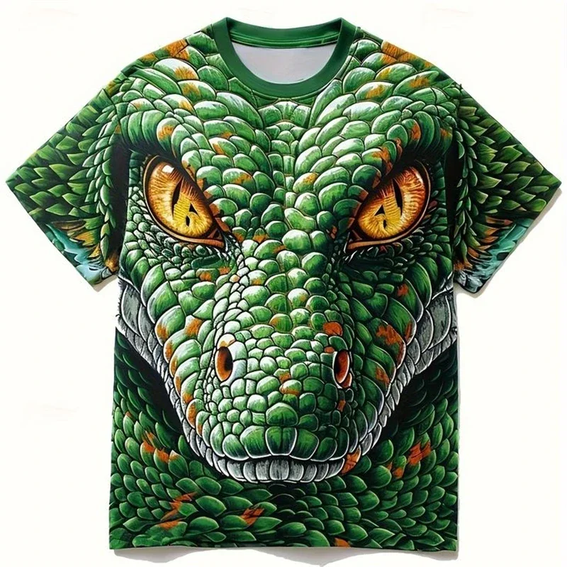 36/5000 New Fashion Green Cool Summer Pattern Snake 3D Printed Men's T-shirt Women's Street Fashion Oversized T-shirt Children'