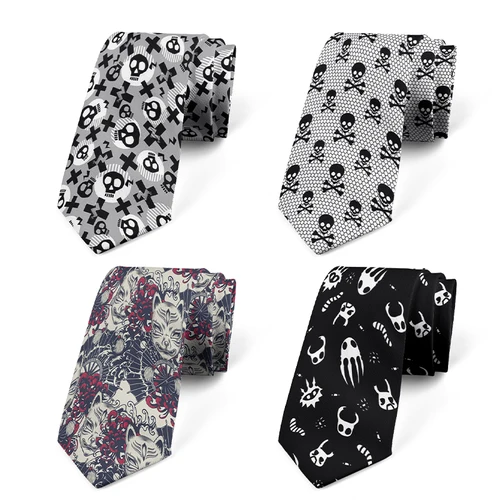 Corbata informal de 8cm para hombre, novedad creativa, divertida corbata con estampado de calavera de dibujos animados, accesorios para fiesta de boda, regalo de negocios