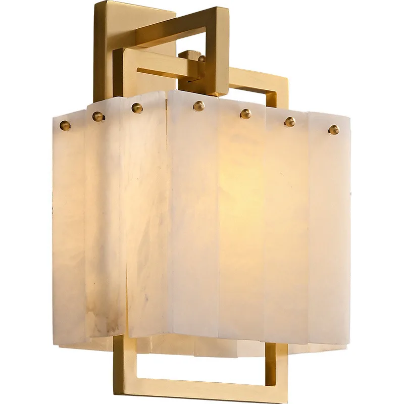 

New Chinese light luxury all copper marble living room TV background wall wall wall lamp art creative Internet celebrity