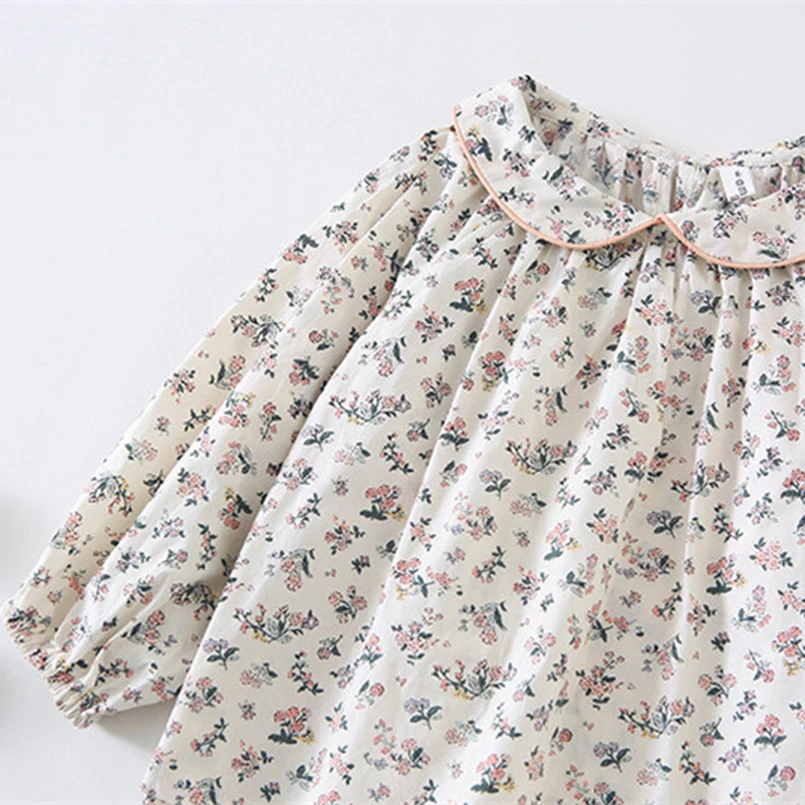 0- 3 Yrs Little Girls Floral Shirt Cozy Cotton Baby Long Sleeve Petal Collar Blouse Spring Summer Toddler Tops Kids Outwear