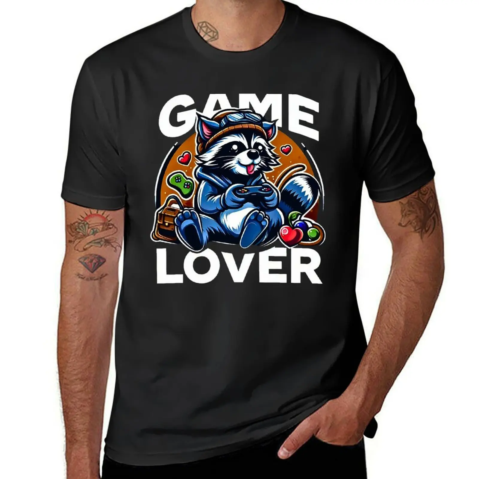 Raccoon Gamer With Text Game Lover T-Shirt oversized quick-drying hippie clothes mens graphic t-shirts anime