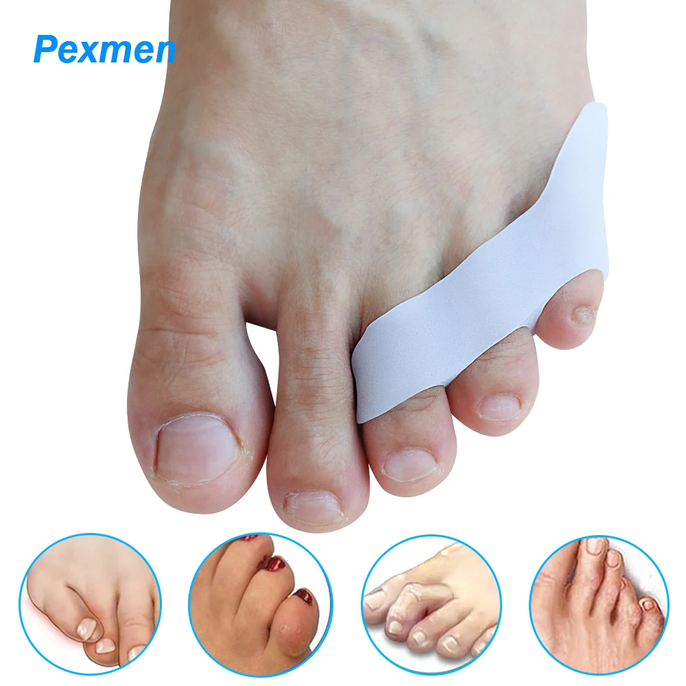 

Pexmen 2Pcs Toe Separator Pinky Toe Straightener Protector for Overlapping Curled and Hammer Toe Tailor’s Bunion Pain Relief