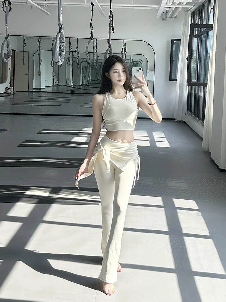 

Pure Desire, левое ухо, йога, шарф, закрывающие ягодицы, расклешенные брюки, комплект из двух предметов, женские повседневные длинные брюки для пилатеса