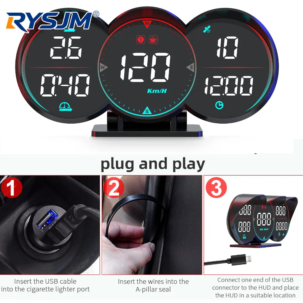 

G17 Car HUD GPS+Beidou Chip Head Up Display Smart Speedometer Slope Meter Driving Distance Compass Overspeed Alarm For All Cars