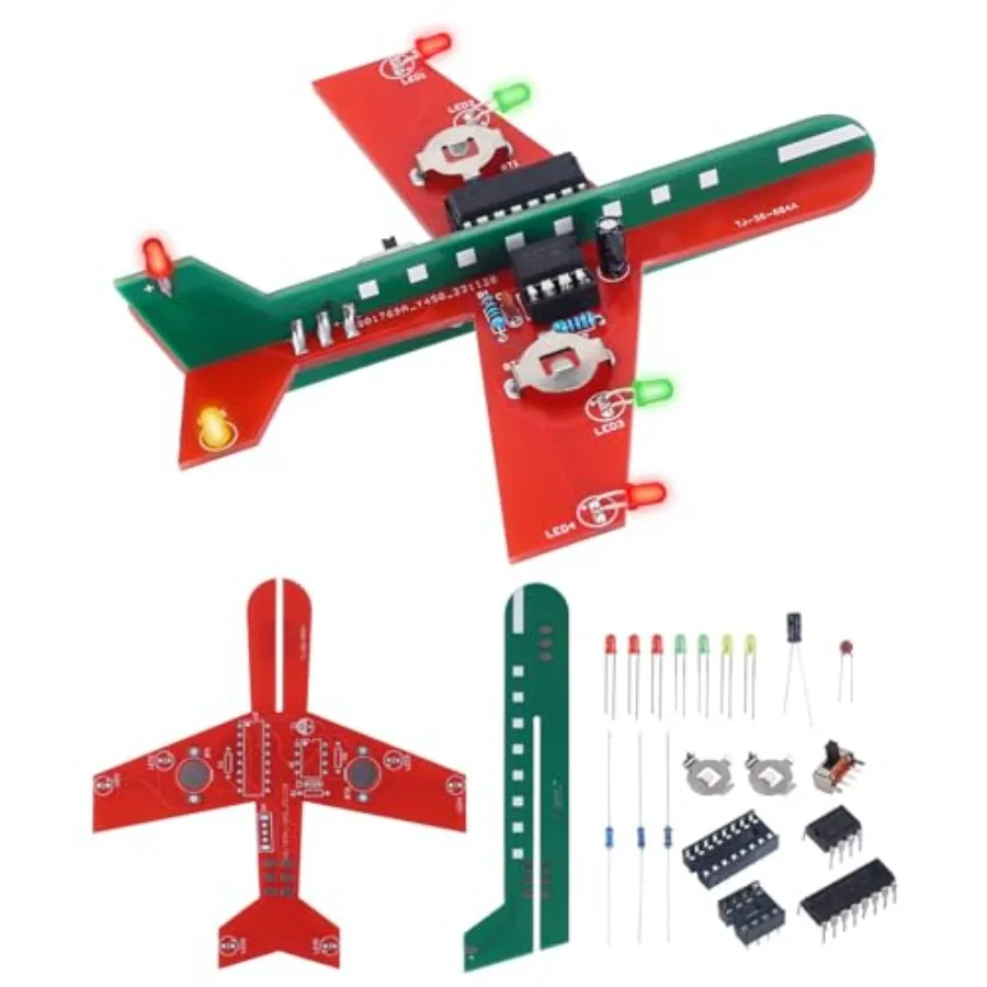 

ICSTATION DIY Airplane Soldering Practice Kit, 3 Color LED Flashing Light Electronics Project, STEM Educational Learning Tool f