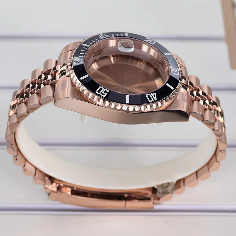 Roségold 40mm NH35 Uhrengehäuse Wasserdicht für NH35 SUB NH36 GMT NH34 NH70 NH72/Miyota 8215/ETA 2824 Gehäuse Jubilee-Armband 20mm – Detail 7