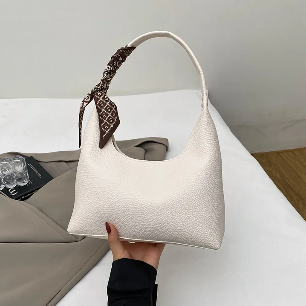 

Detachable Scarf Retro Tote Bag Letter Logo Accent Light Carry Letter Logo Handbag Spacious Design Durable Zipper Handbag