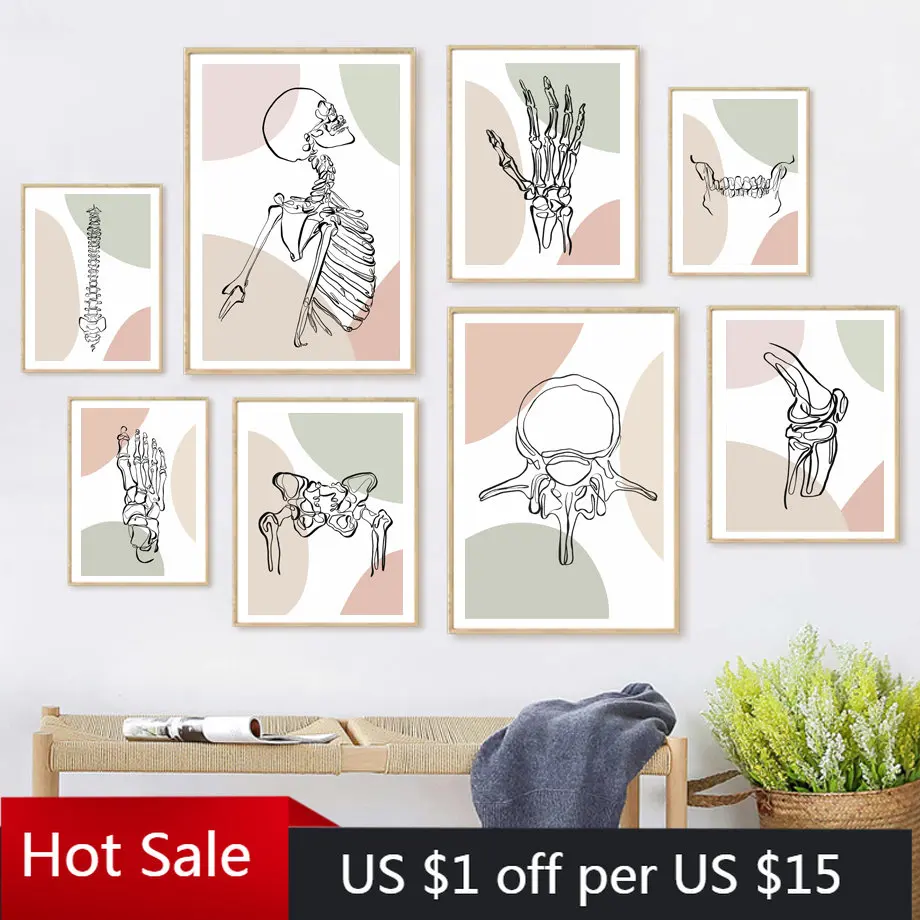 Anatomy Body Skeleton Spine Teeth Hand Feet Wall Art Canvas Painting Poster And Print Wall Pictures For Doctor Room Clinic Decor