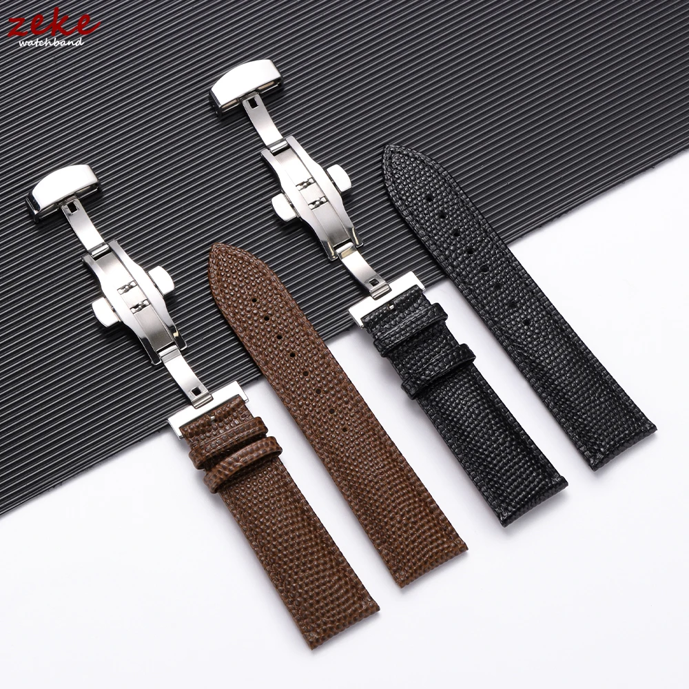 Lizard Print Genuine Leather Watch Band 14mm 16mm 18mm 19mm 20mm 21mm 22mm Replacement Bracelet Belt Butterfly Buckle Wristband
