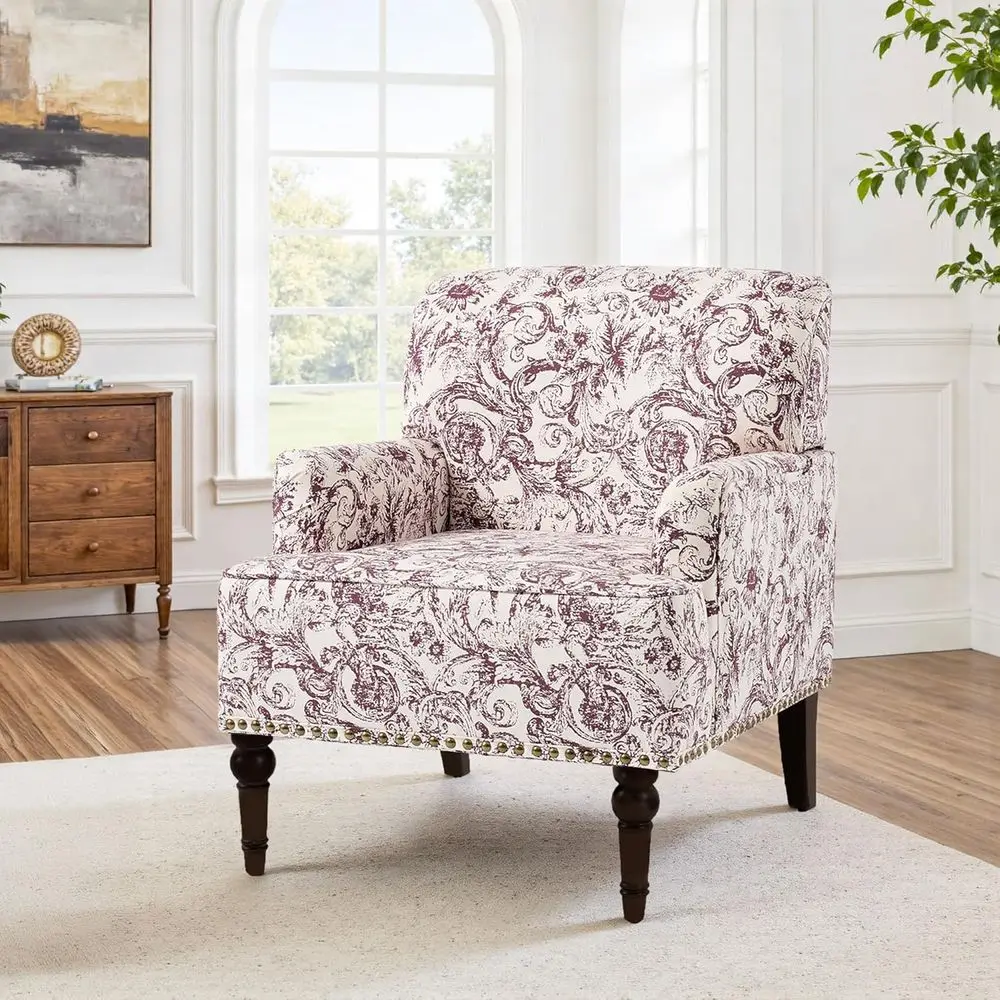 loral Accent Chair, abric Upholstered Armchair or Living Room, NailTrim Club Arm Chair Comy Single Soa Bedroom Reading Seat with