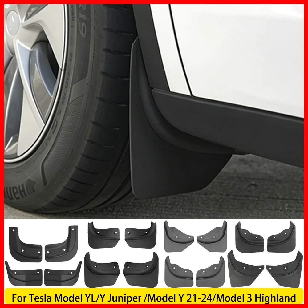 4pc Mud Flaps For Tesla Model YL Y Juniper Model Y 2021-2024 Model 3 Highland Front Rear Wheel Mudguard Guard Fender Accessories