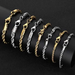 3 /4/5mm Vintage Stainless Steel Twists Chain Men Bracelet 20CM Rock Gold Color Bracelet For Women Fashion Men Jewelry