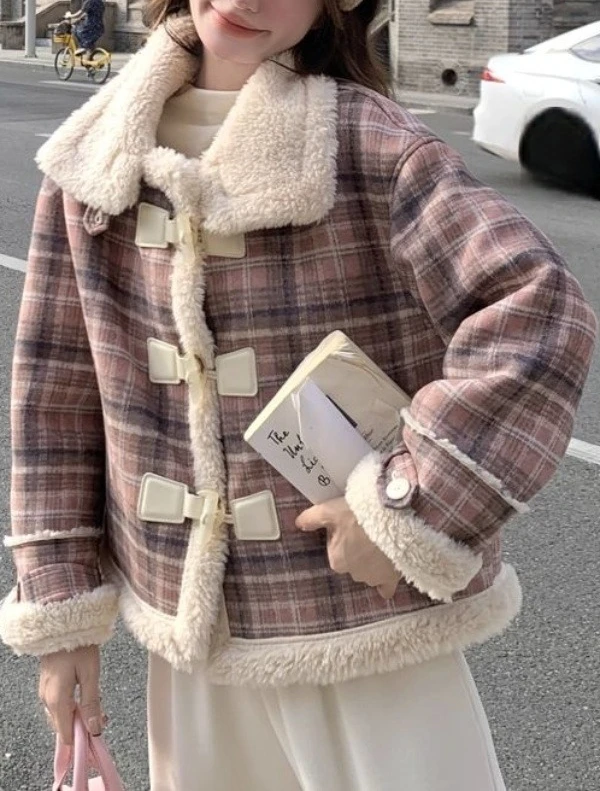 

Plaid late autumn thick coat short winter thickened late autumn new small cotton clothes