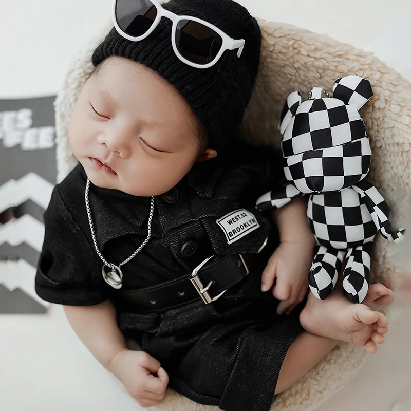 Newborn Photography Props Cool Boy Photo Suit Hat Sunglasses Props Hip hop Theme Outfit Studio Baby Photo Shoot  Accessories