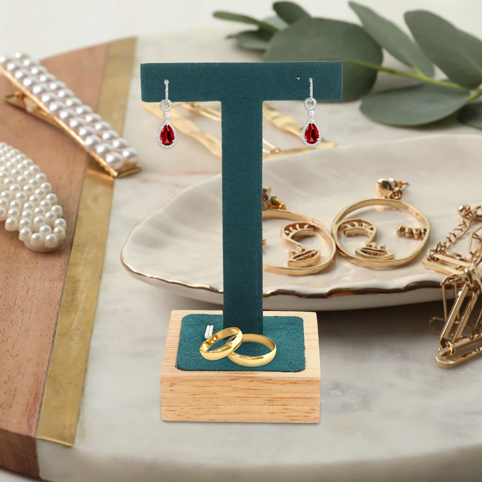 

T Shaped Holder Rack for Storage Display St ganizers Green Color Pu Material Ear Earrings Holder Studs Jewelry Prop