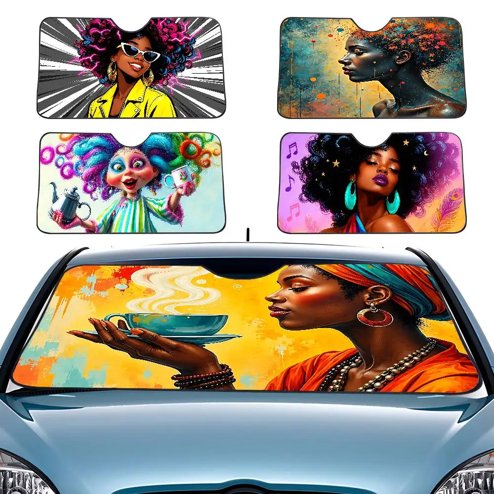 Vibrant African Woman Car SunShade Windscreen Cover Windshield Car Window Sun Shade Auto Visor Car Accessories
