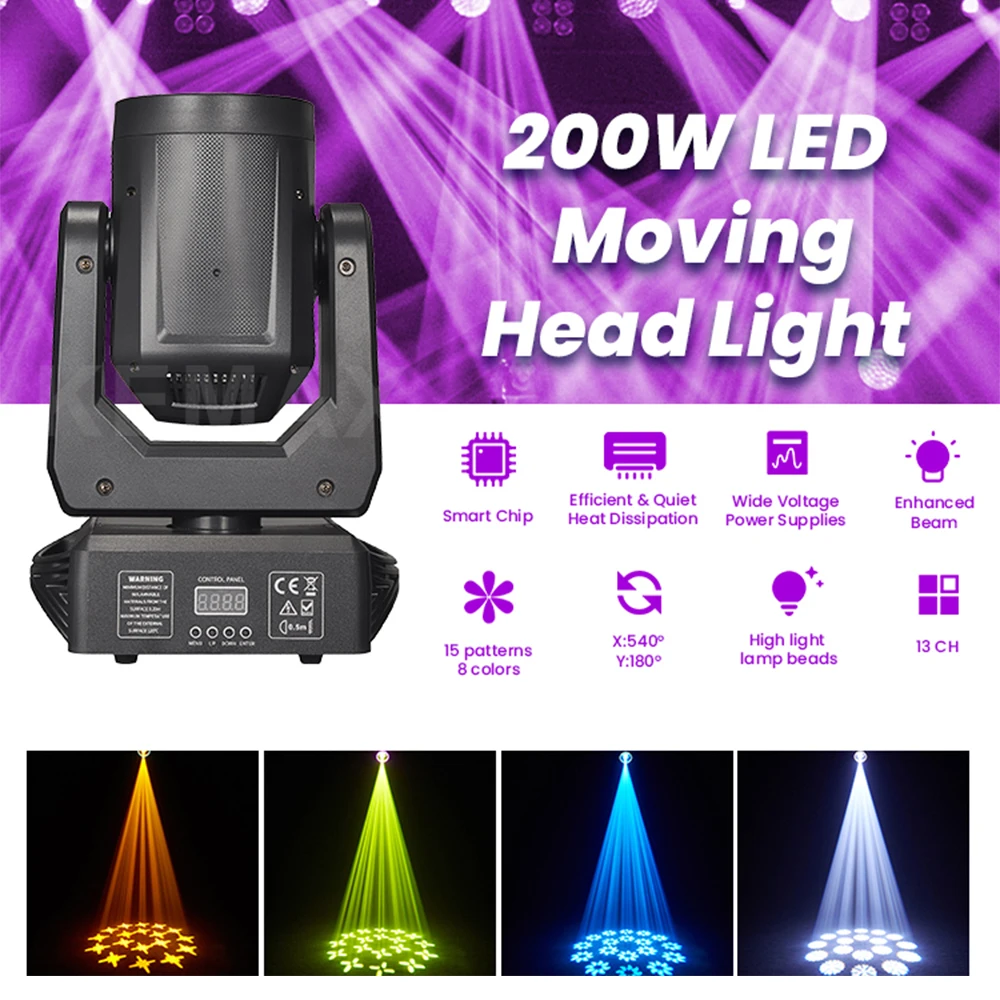 Luz LED con cabezal móvil de 200W, haz de Lira de 18 prismas DMX, punto de 15Gobos con anillo, luces profesionales para discoteca y DJ para escenario, boda y club nocturno