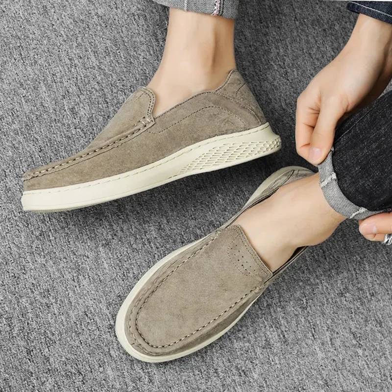 Men Lightweight Loafers Summer Casual Slip on Shoes Round Head Non-slip Sneakers Shallow Mouth Solid Colour Driving Flats