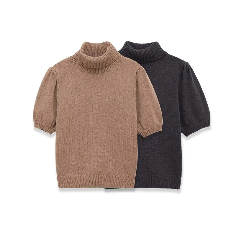 

Women's Office Wear Bubble Sleeve Knit Pullover Top Casual Crew Neck Short Sleeve Sweater for Indoor Work