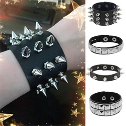 Hip Hop Rock PU Leather Bracelet Men and Women Punk Spikes Rivets Heart Cross Creative Party Bracelet Bangle Jewelry Accessories