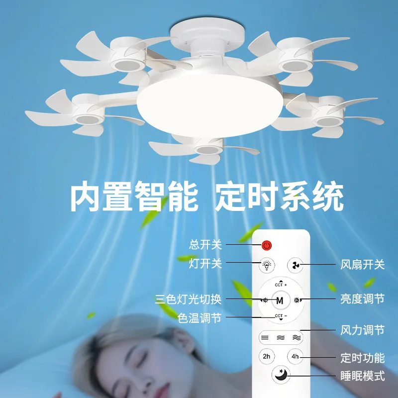 E27 LED 5 Heads Ceiling Fan Light with Remote Control Dimmer Function 80W Ceiling Light Drone Shaped Fan Light for Living Room,