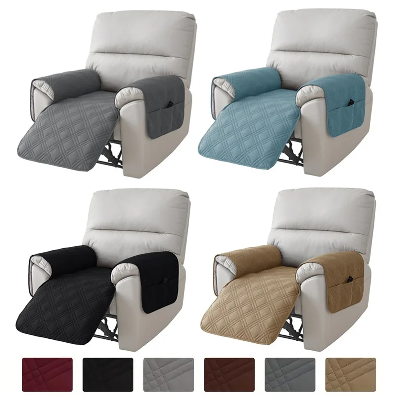 1 Seater Recliner Sofa Seat Covers with Pocket Quilted Couch Recliner Cover Anti-dirty Armchair Slipcover for Living Room