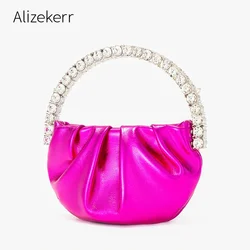 Round Diamond Evening Clutch Bags Women 2022 Designer Chic Mini Metal Handle Rhinestone Purses And Handbags For Wedding Party