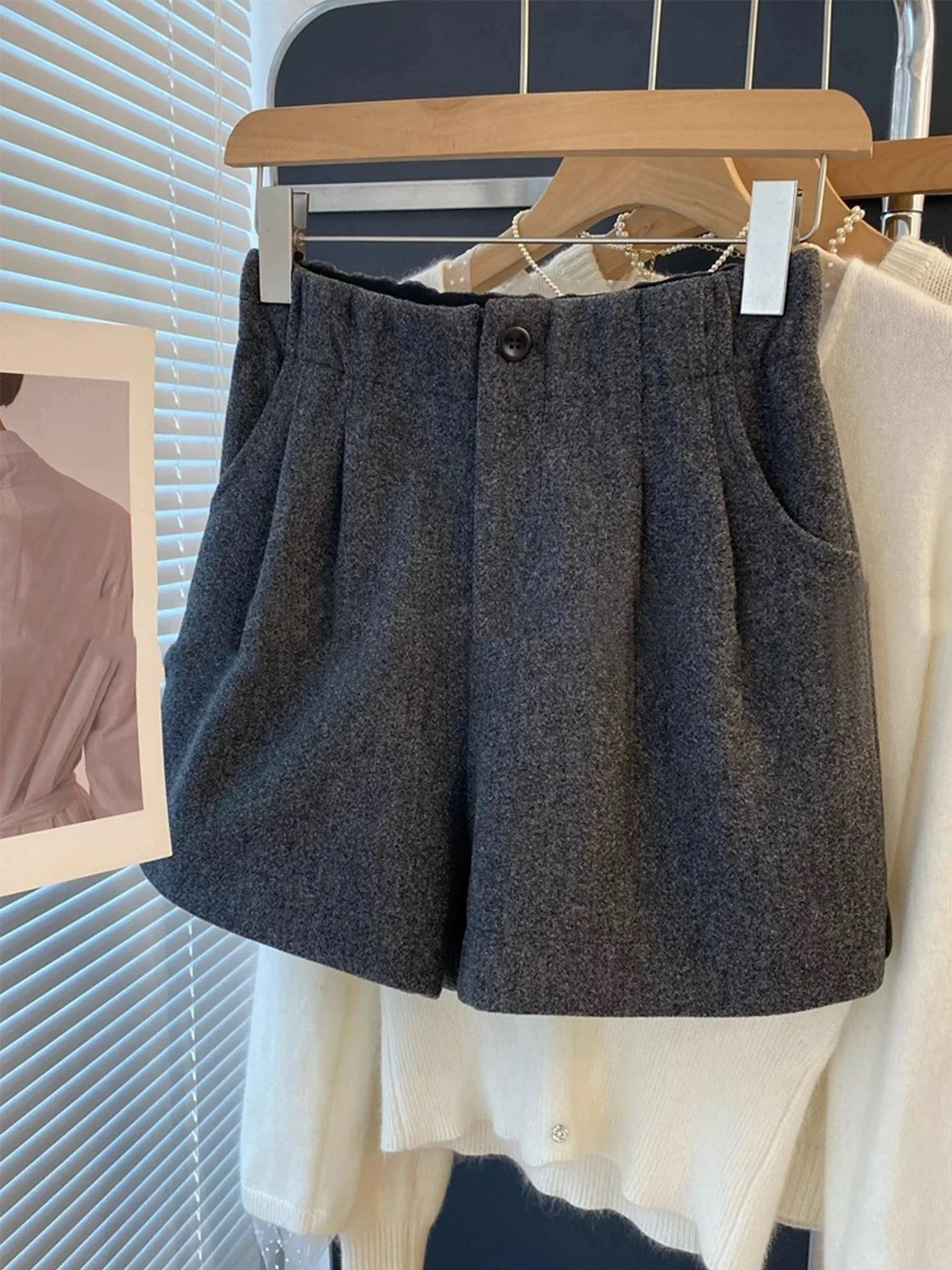 ارتفاع الخصر واسعة الساق ort السراويل النسائية Faionable تخفيف Sle السراويل الصوفية الخريف الشتاء التخسيس Ele السراويل