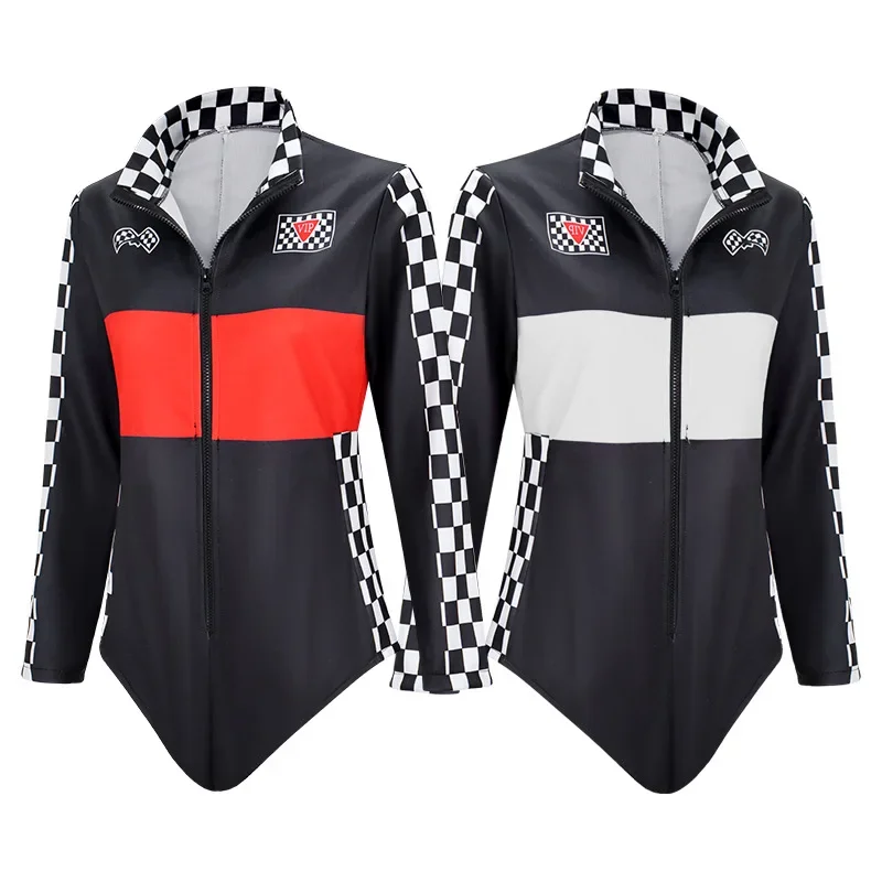 CosplayWomen سباق السيارات سائق تأثيري حلي مثير بذلة جوارب الحرير الفتيات التشجيع موحدة كرنفال لعب الأدوار Cl