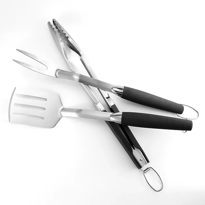 Juego de utensilios para parrilla de acero inoxidable, tenedor para barbacoa, pinzas, espátula para asar, herramienta para parrilla de barbacoa multifunción portátil, herramientas de cocina, 3 uds.