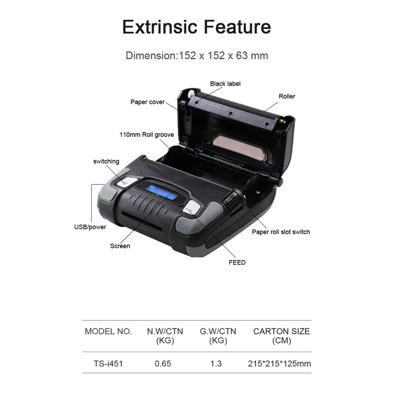1D,2D Barcode Printer, with a Resolution of 203 dp,Rechargeable Portable Thermal Label Printer.