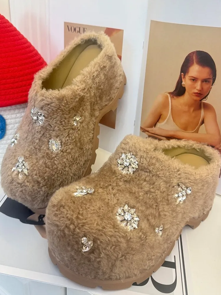 

Тапочки с мехом ягненка, зимние ботинки Thi Boted Plu, корейские зимние ботинки на резиновой подошве с круглым носком, модные зимние ботинки
