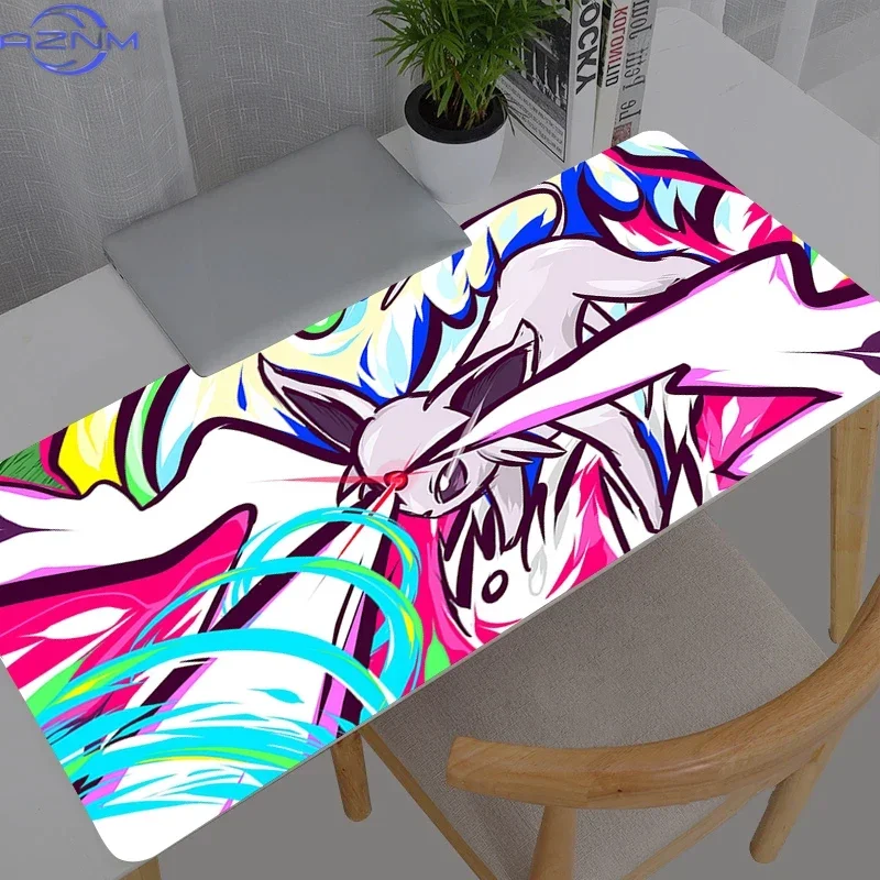 Rubber Mouse Pad Black Background Golden Line Cartoon Creature Moon Star Pattern Anti Slip Gaming Desk Mat for Desktop