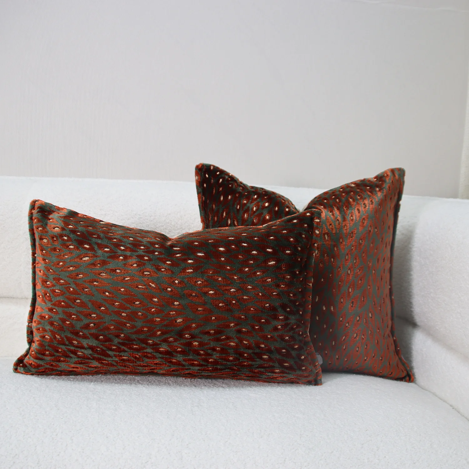 Mid Century Red Green Botanical Jacquard Pillow Cover Retro Textured Fabric High End Decorative Cushion Cover For Sofa