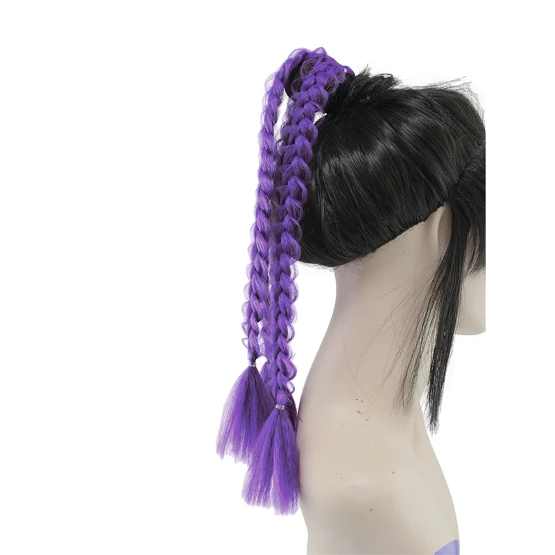 Lila Geflochtene Pferdeschwanz-Haarverlängerungen, Bubble Braid Synthetisches Haar mit Quasten für Cosplay und Partys – Detail 3
