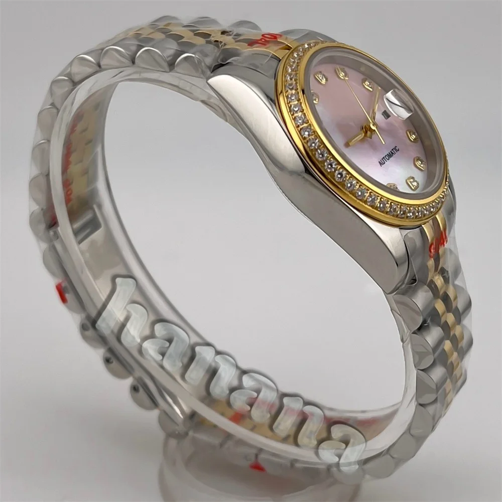 Женские часы 31 мм, высококачественные, роскошные, модные, золотой браслет из нержавеющей стали, NH05, механизм, календарь, женские деловые часы