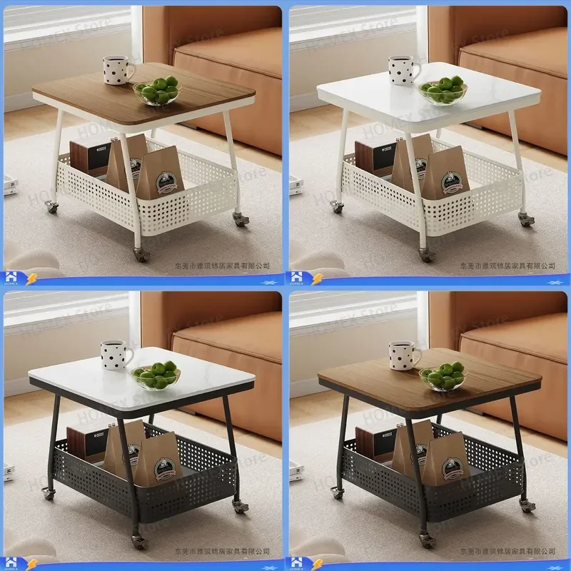 Portable coffee table, sofa side table, bedside cabinet, bedside glass trolley, household slate small tea table
