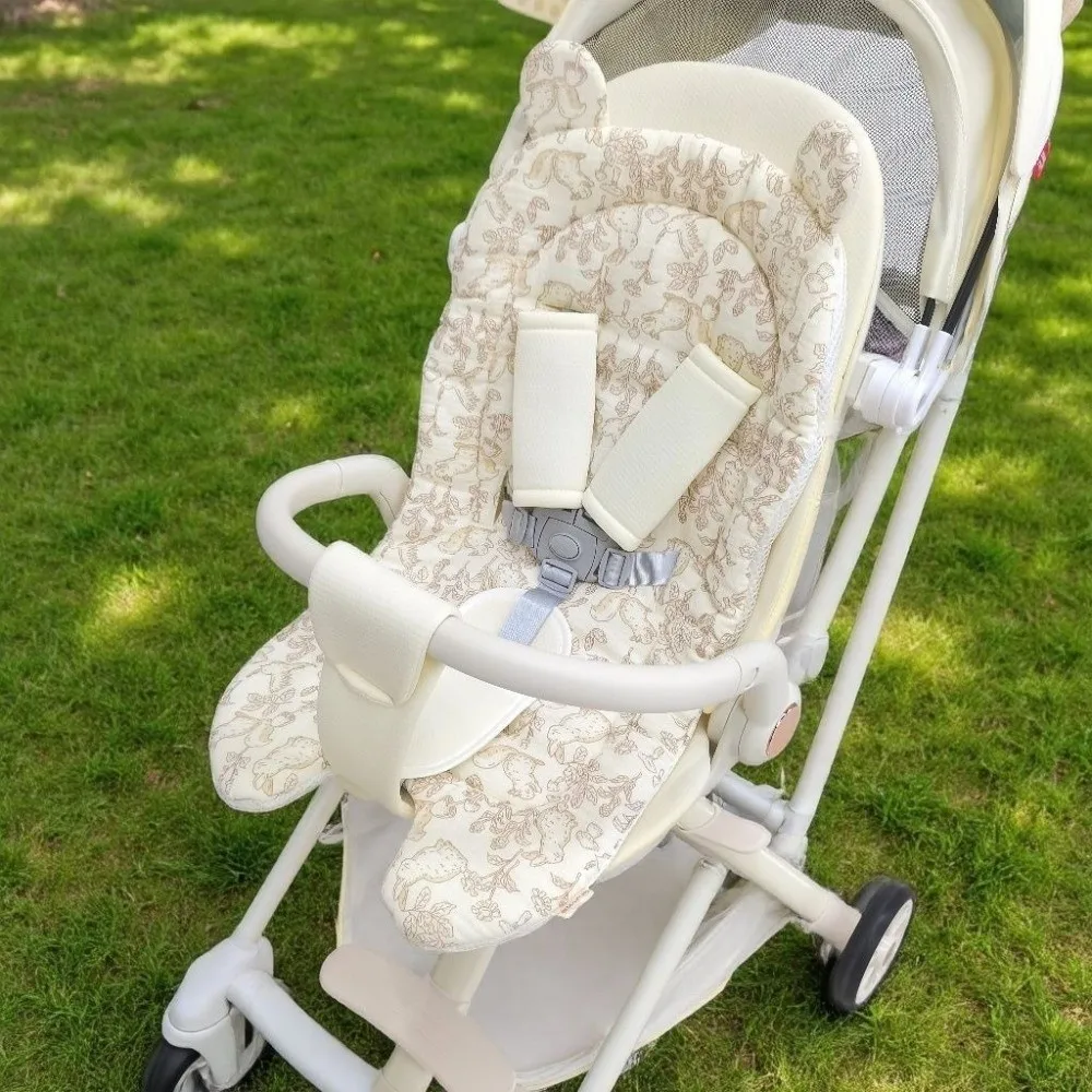 Soft Baby Stroller Seat Cushion Breathable Comfortable Stroller Accessories Machine Washable Cartoon Pattern