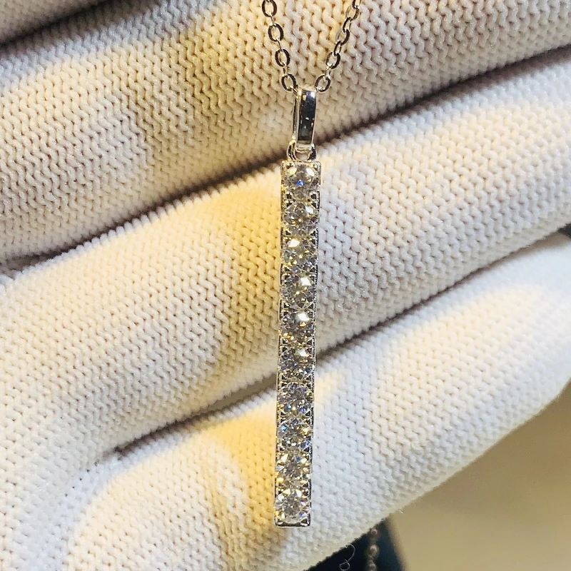 Huitan Fashion Contracted Stick Shaped Pendant Necklace for Women Luxury Silver Color Crystal Cubic Zircon Trendy Female Jewelry