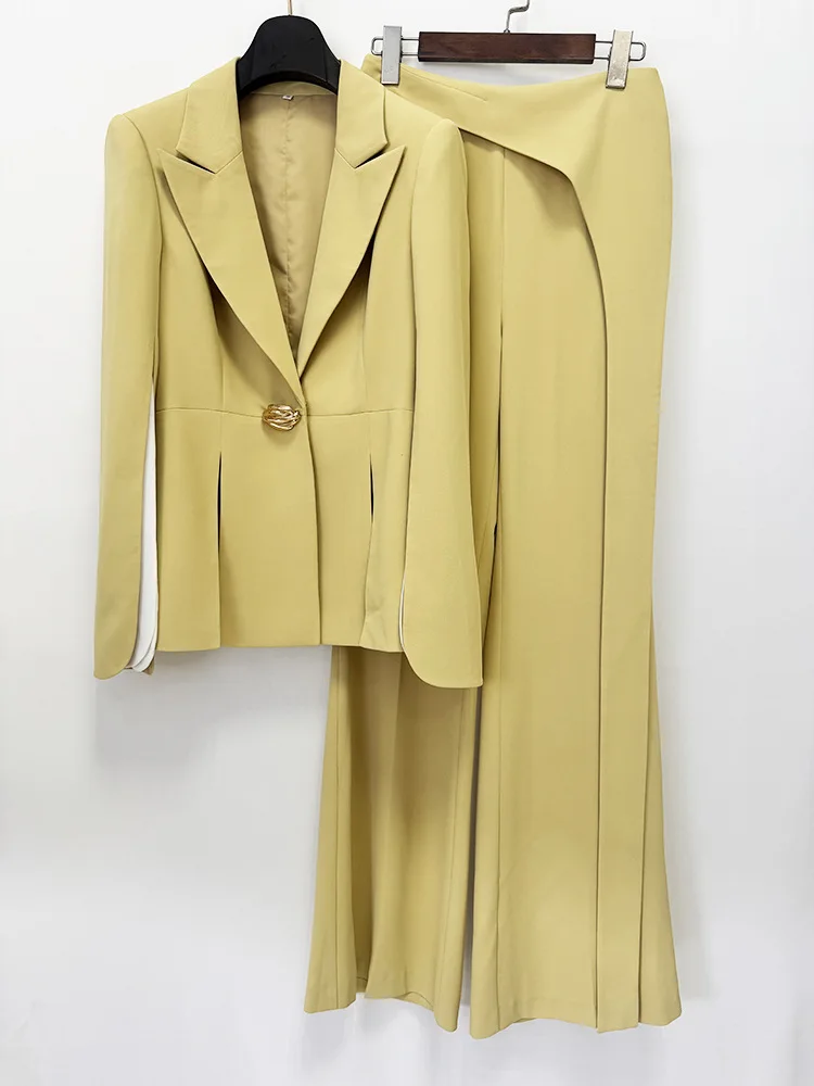 TOP QUALITY New 2026 2026 Designer Runway Fashion Suit Set Women's Single Button Blazer Slit Sleeve Pants Suit 2pcs