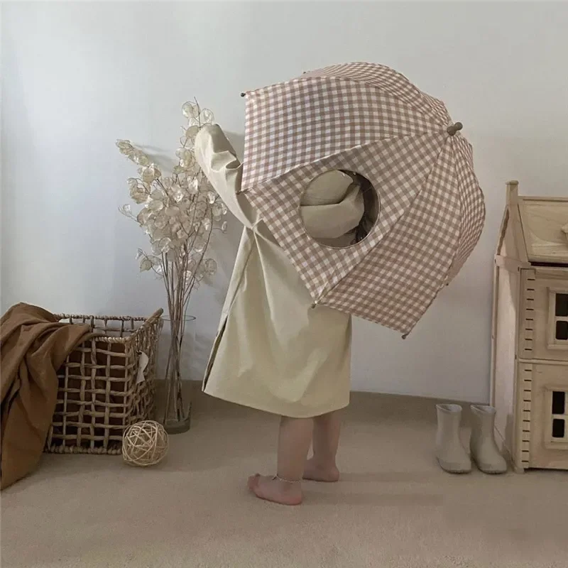 For Ins Style Retro Plaid Children Umbrella Baby Cute Street Photo Small Fresh Umbrella