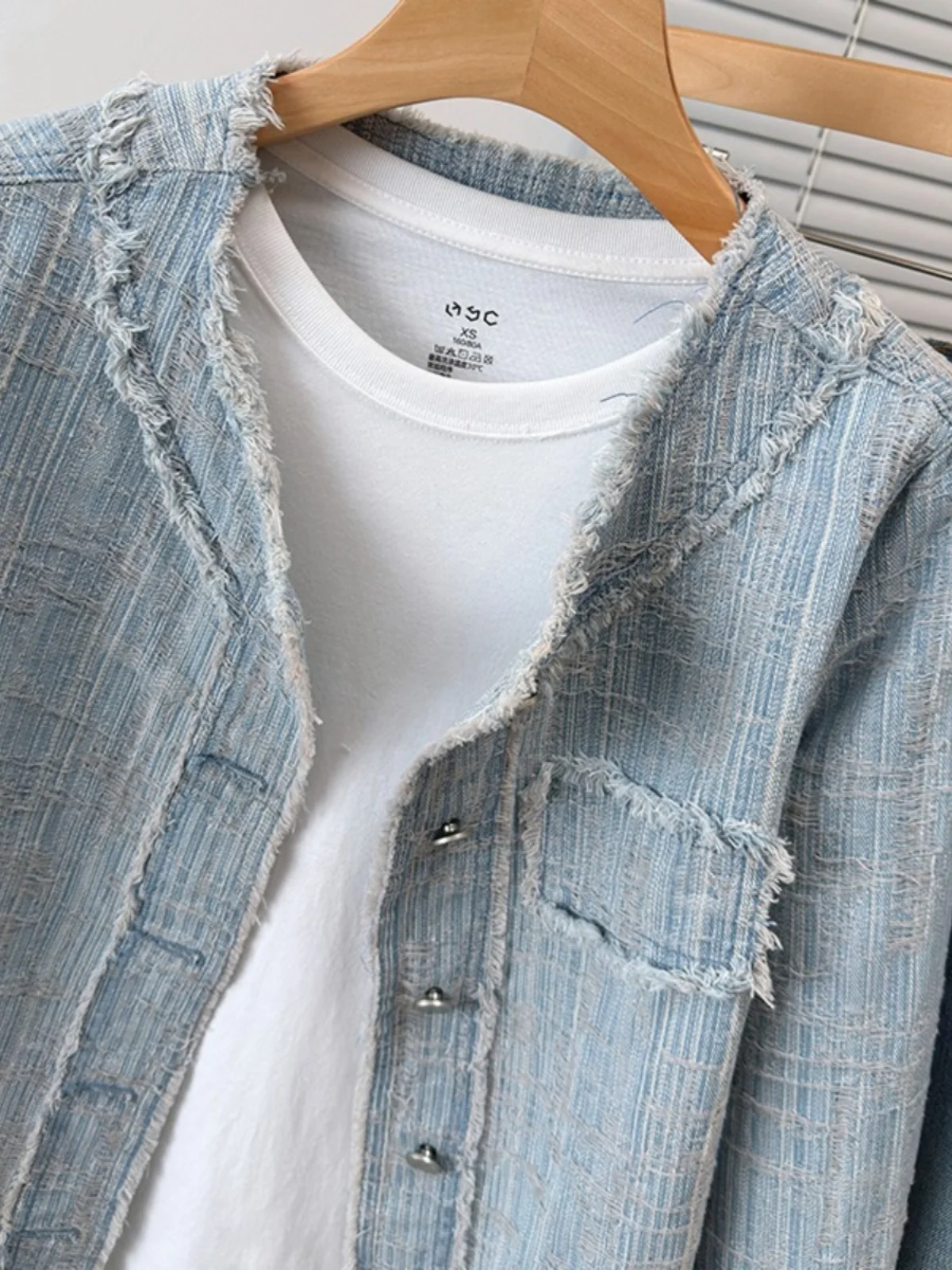 Abrigo de mezclilla con cuello levantado para mujer primavera otoño nueva versión coreana moda abrigo de manga larga Top suelto de un solo pecho