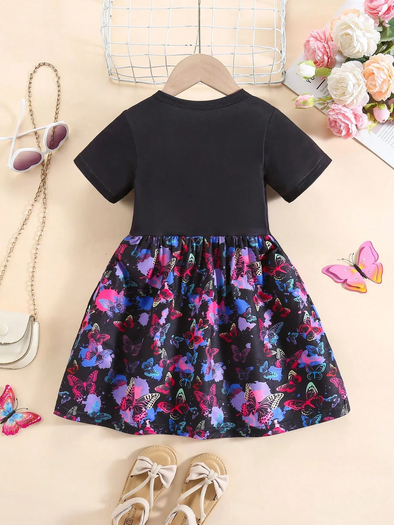 

Женское повседневное летнее платье А-силуэта с короткими рукавами и принтом бабочек