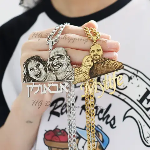 Anpassad bild namnskylt hänge Anpassat fotohalsband Graverat porträtthalsband Julklapp för barn Smycken Familjepresenter 10 best sales anpassat halsband - №2
