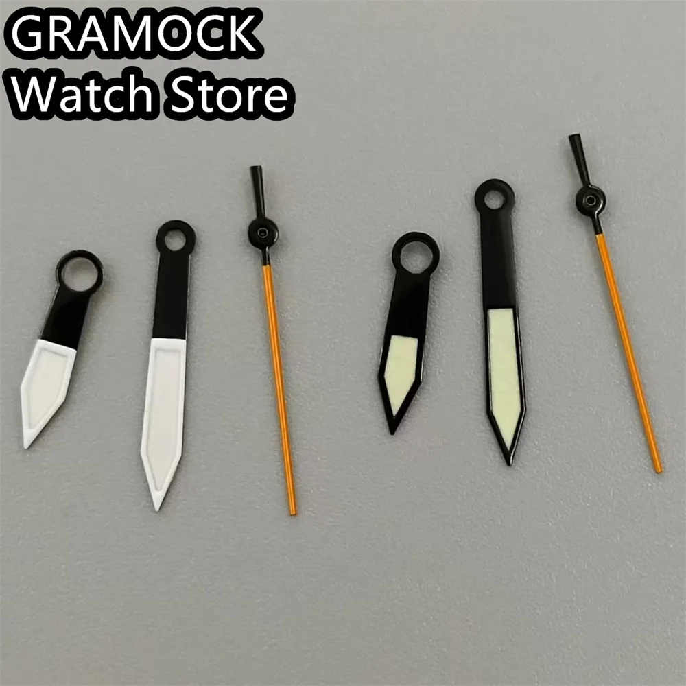 GRAMOCK Czarne białe wskazówki zegarka zielone świecące wskazówki pasują do ruchu NH34 NH35 NH36 NH38 NH39 NH70 NH72