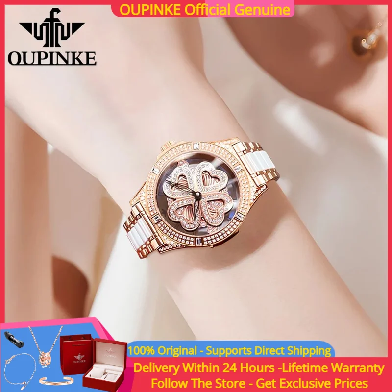 OUPINKE 3279 Women Watch Waterproof Elegant Ceramic Lucky Luxury Brand Automatic Mechanical Watch Swiss Movement Women Watch