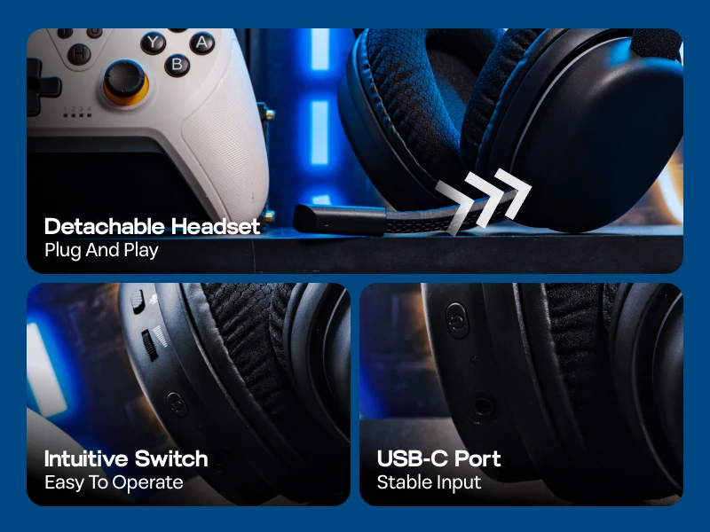 AULA G7 Kabelloser Gaming-Kopfhörer mit Kabel/BT/2,4 GHz und abnehmbarem Mikrofon mit Geräuschunterdrückung, RGB-Beleuchtung für PS4/PS5/PC/Switch – Detail 7