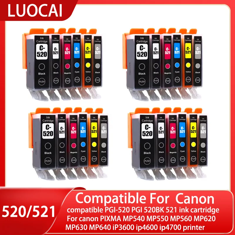 Compatible PGI-520 PGI 520BK 521 ink cartridge For canon PIXMA MP540 MP550 MP560 MP620 MP630 MP640 iP3600 ip4600 ip4700 printer